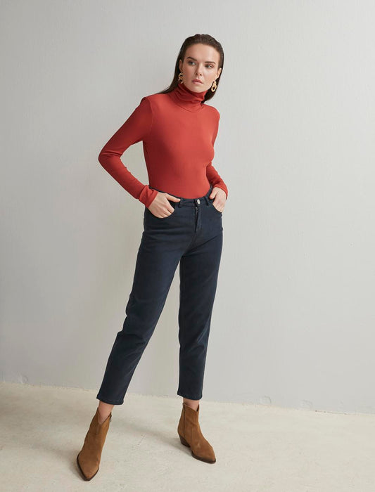 Brick Red Turtleneck Blouse