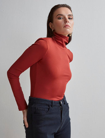 Brick Red Turtleneck Blouse