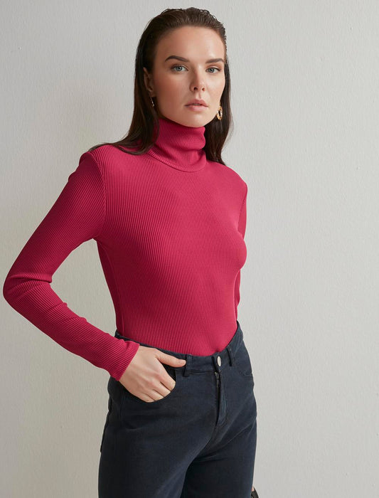 Fuchsia Turtleneck Blouse