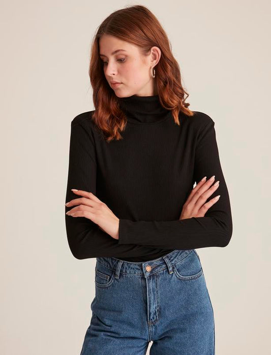 Black Turtleneck Blouse