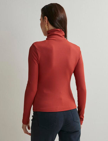 Brick Red Turtleneck Blouse