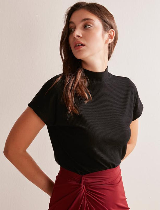 Black Turtleneck Knitted Blouse