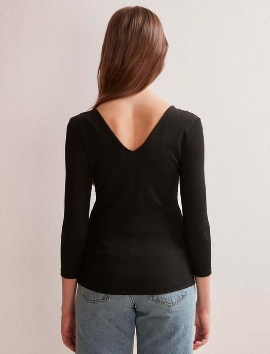 Knitted Long Sleeve Black T-shirt