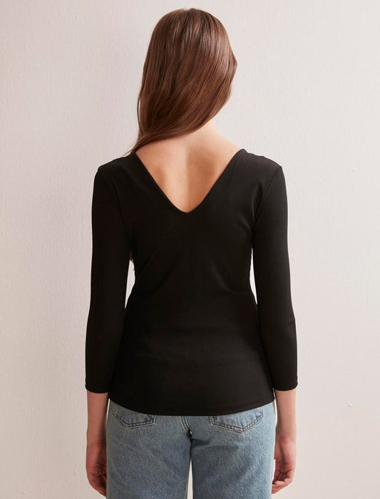 Knitted Long Sleeve Black T-shirt
